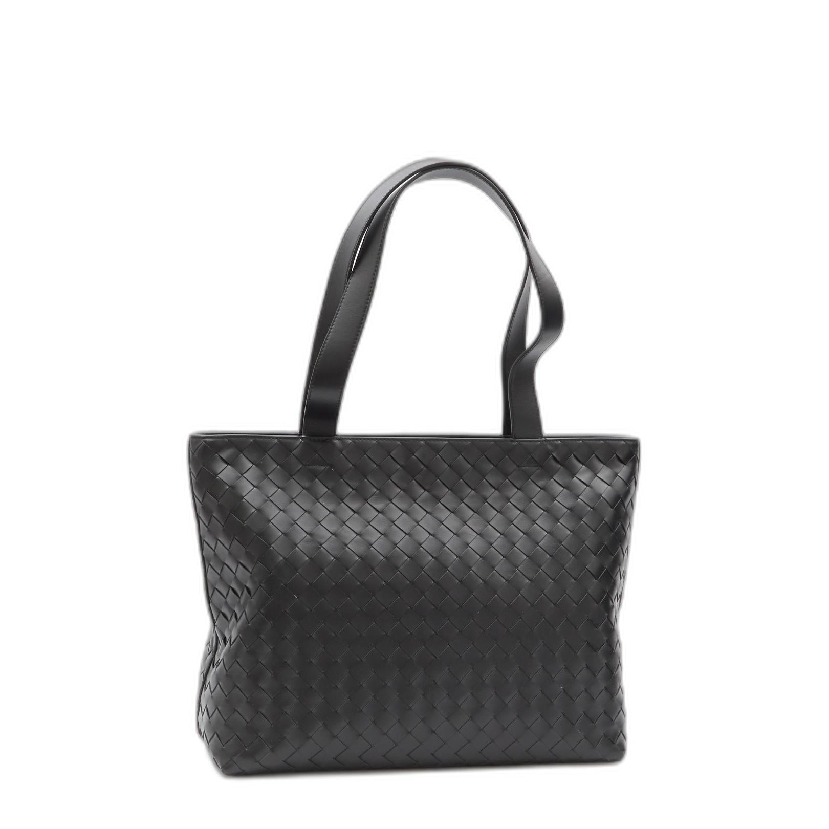 Black Leather Small Intrecciato Shopping Bag - Image 2