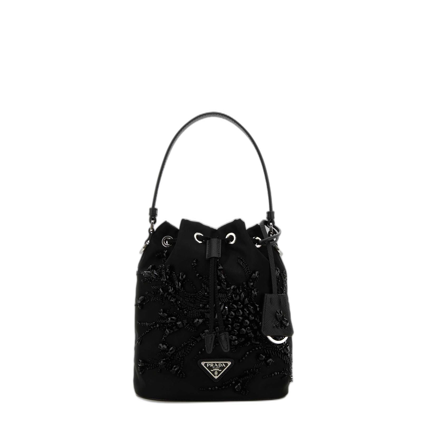 Prada Re-nylon Bucket Bag With Ramage Embroidery - Black - Image 1