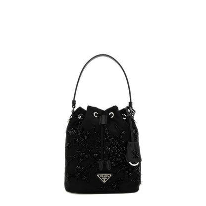 Prada Re-nylon Bucket Bag With Ramage Embroidery - Black - Image 1