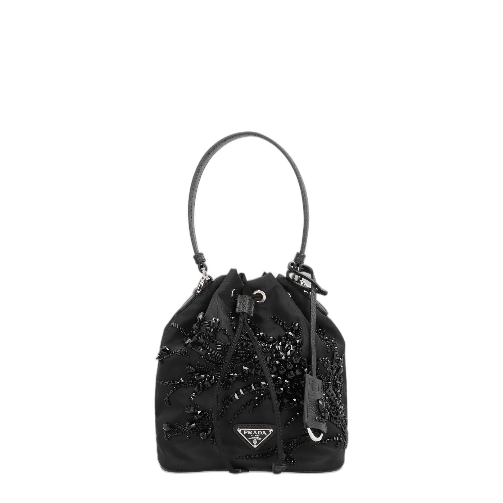 Prada Re-nylon Bucket Bag With Ramage Embroidery - Black - Image 3