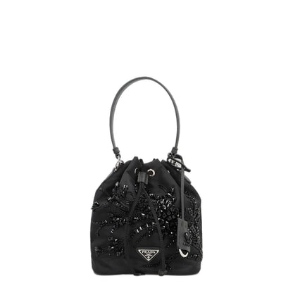 Prada Re-nylon Bucket Bag With Ramage Embroidery - Black - Image 3