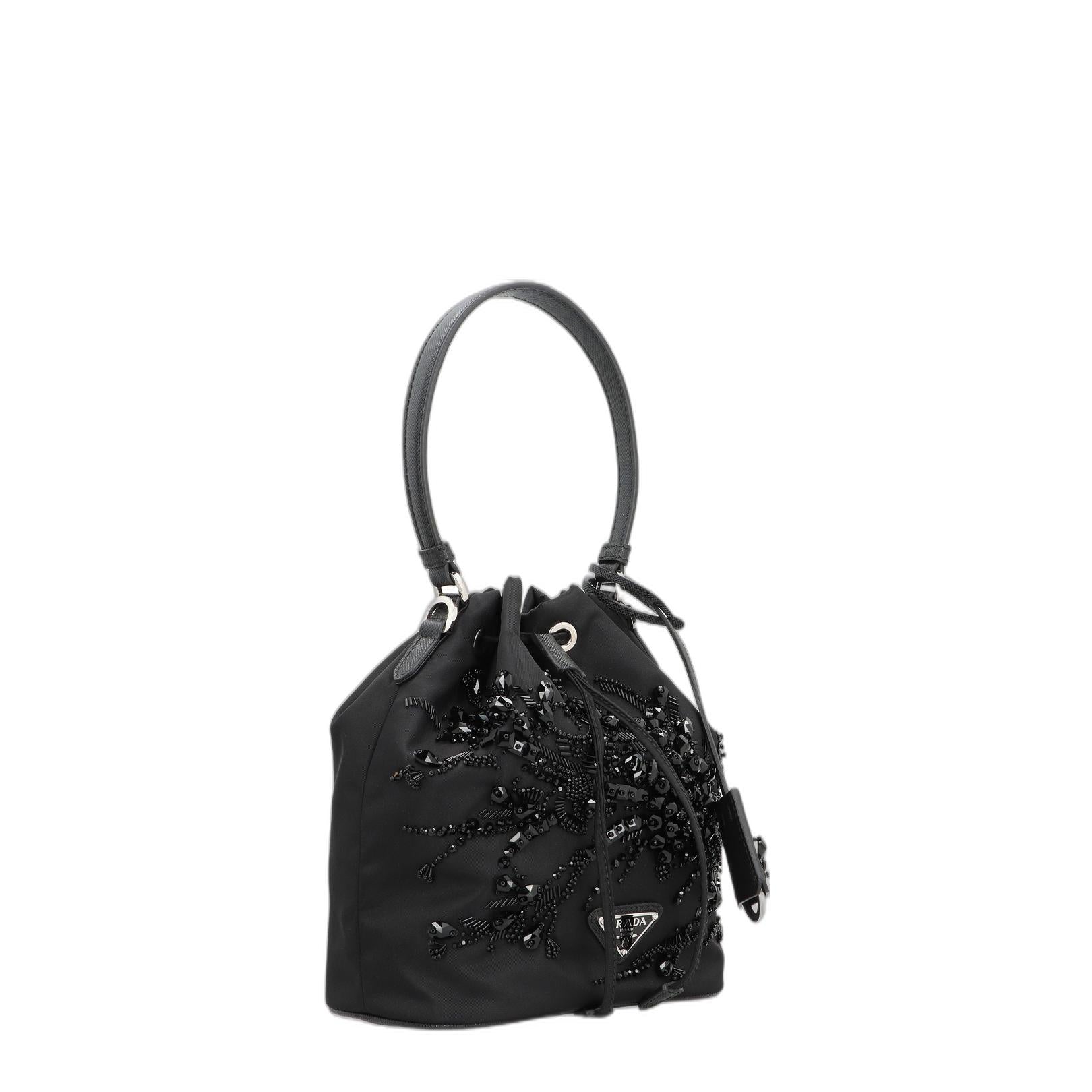 Prada Re-nylon Bucket Bag With Ramage Embroidery - Black - Image 4