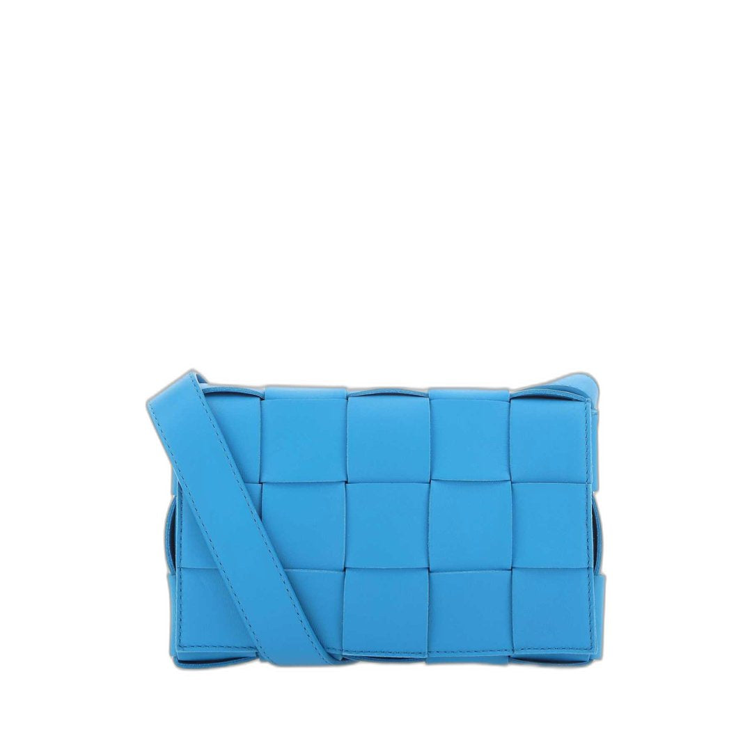 Intrecciato Leather Fold-over Shoulder Bag in Turquoise - Image 1