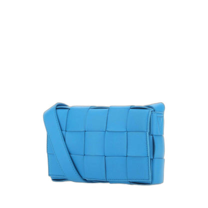 Intrecciato Leather Fold-over Shoulder Bag in Turquoise - Image 2