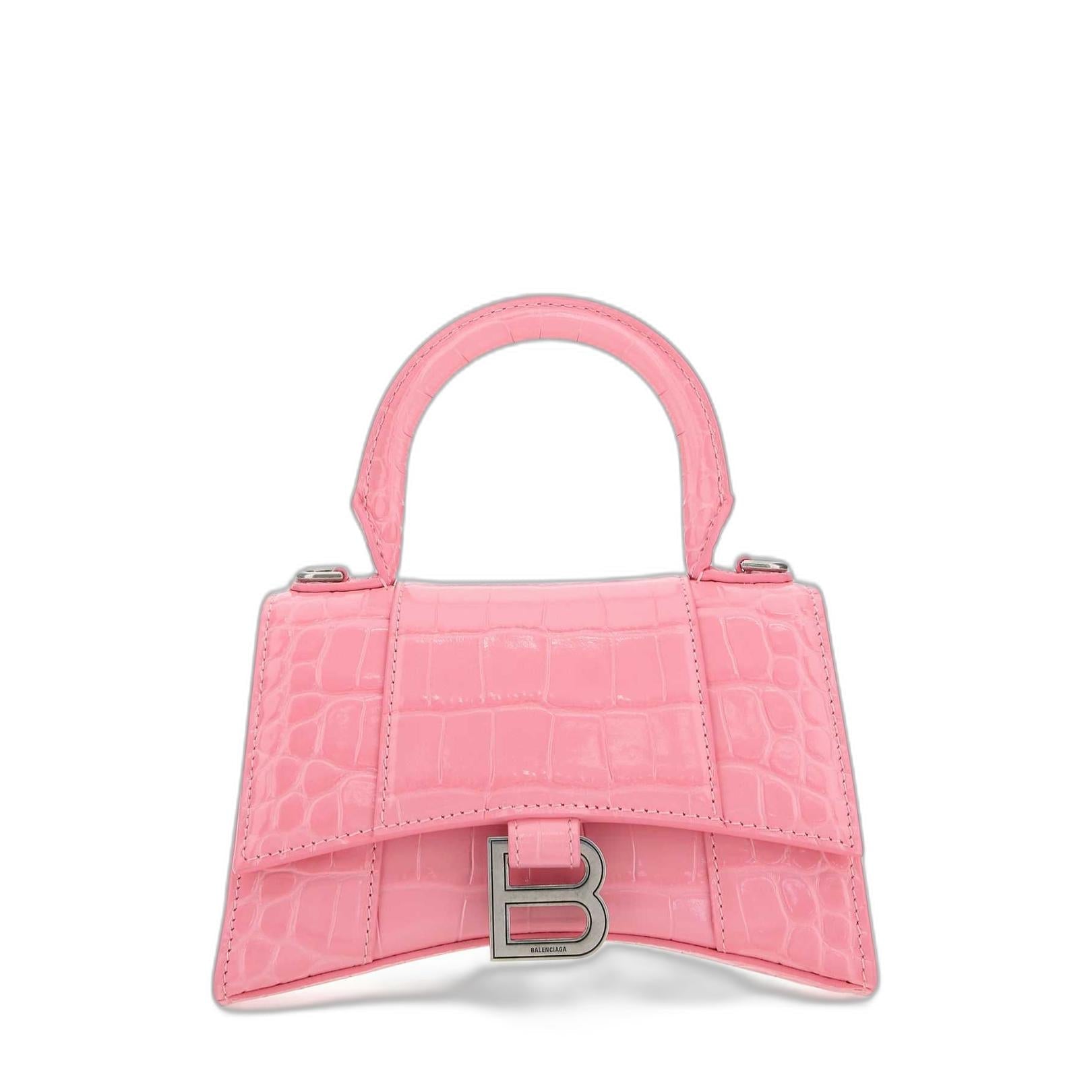 Hourglass Xs Logo Plaque Top Handle Bag in Pink - Image 1