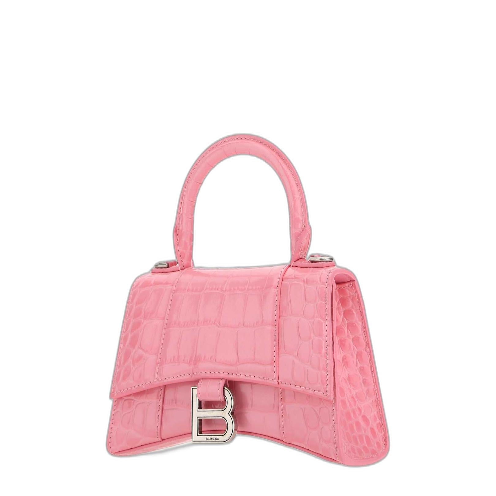 Hourglass Xs Logo Plaque Top Handle Bag in Pink - Image 2