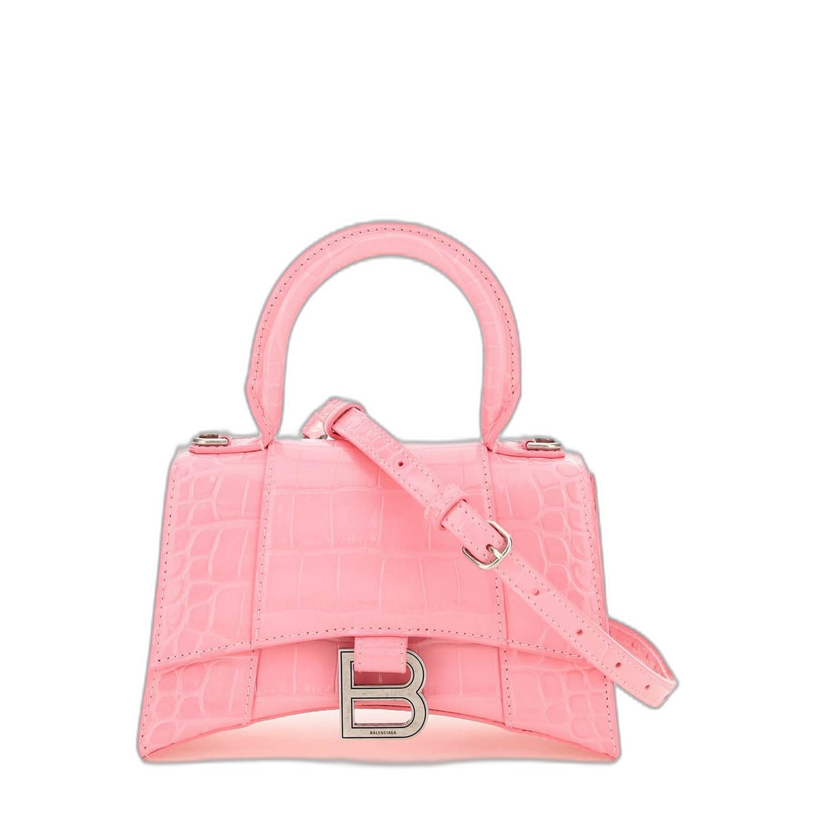 Hourglass Xs Logo Plaque Top Handle Bag in Pink - Image 3