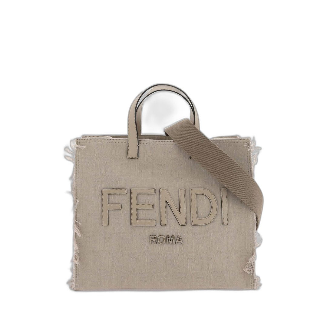 FF Jacquard Fringed
Beige Leather Bag - Image 8