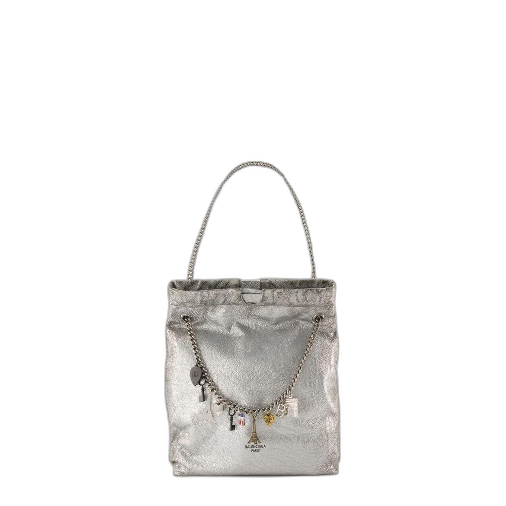 Medium Crush Tote Bag in Silver - Image 1
