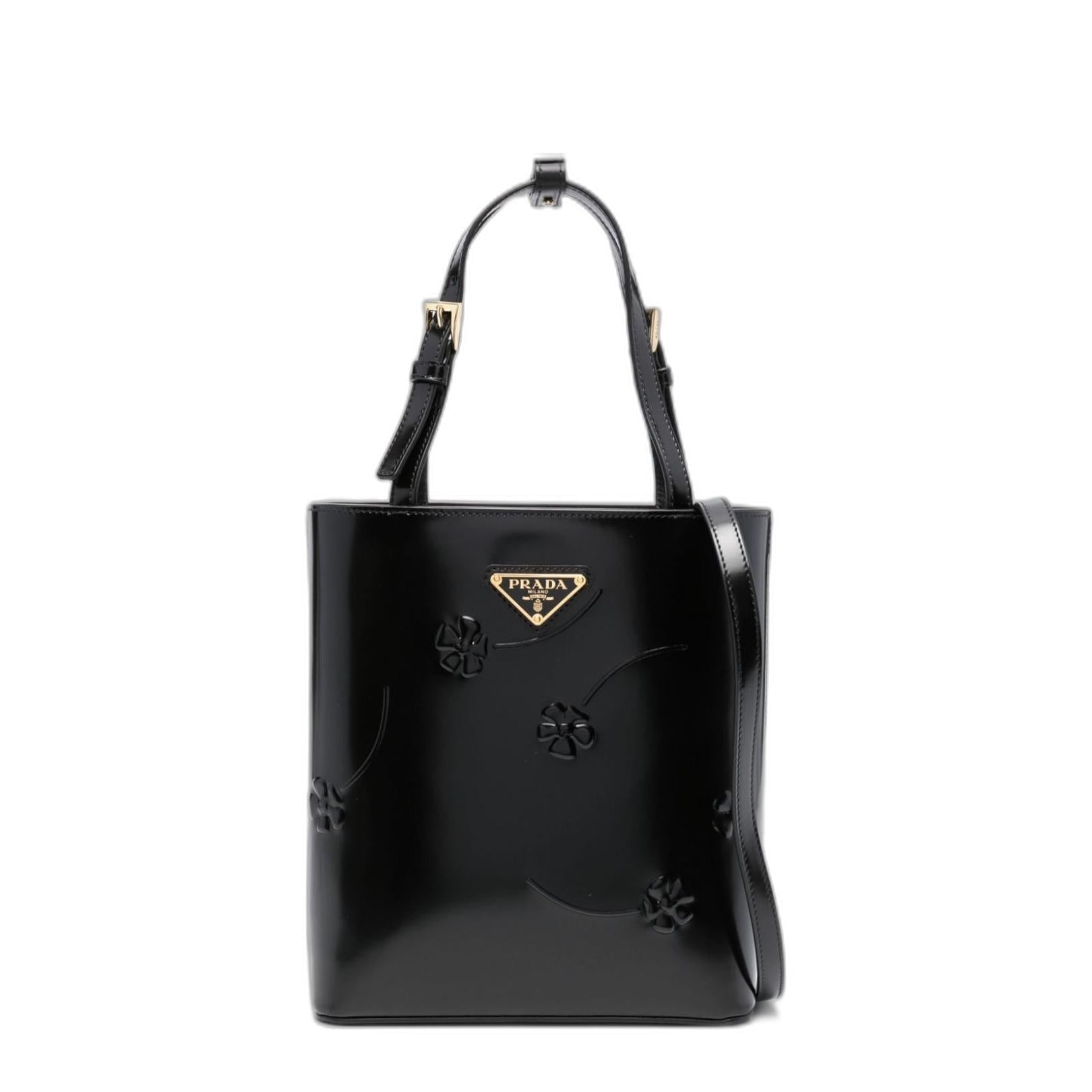 Logo-Triangle Floral-Embossed Tote Bag - Image 1