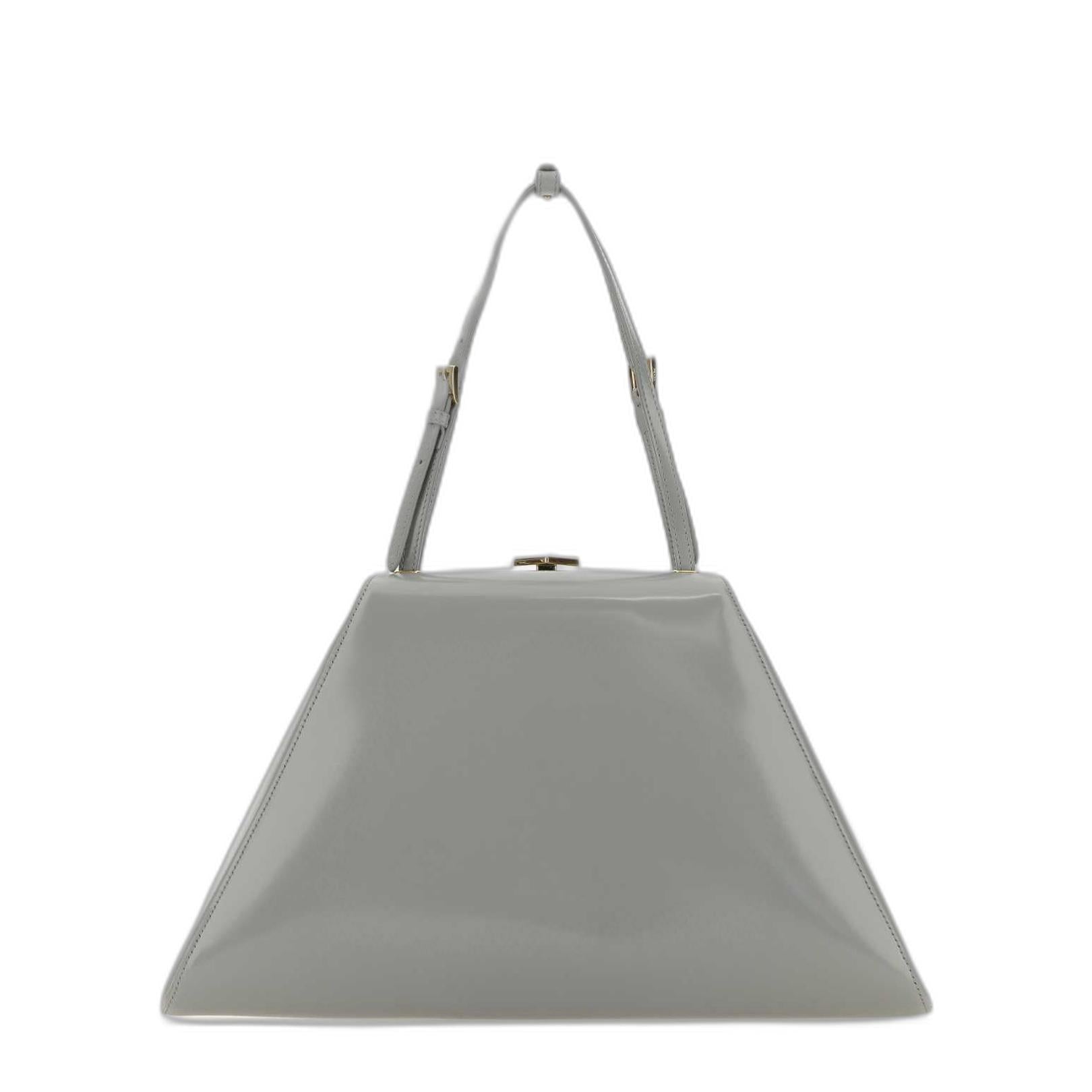 Logo Plaque Clasp Top Handle Bag in Light Grey - Image 1