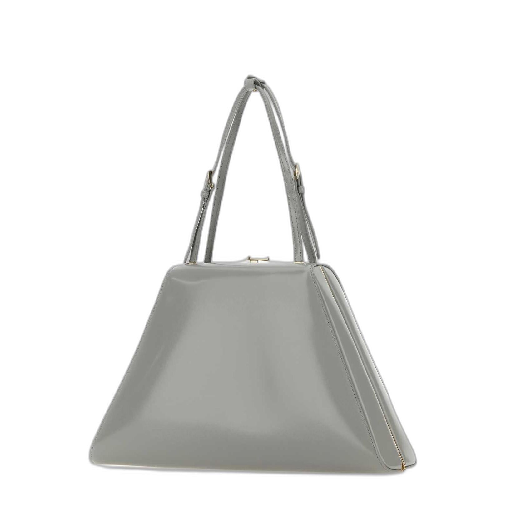 Logo Plaque Clasp Top Handle Bag in Light Grey - Image 2
