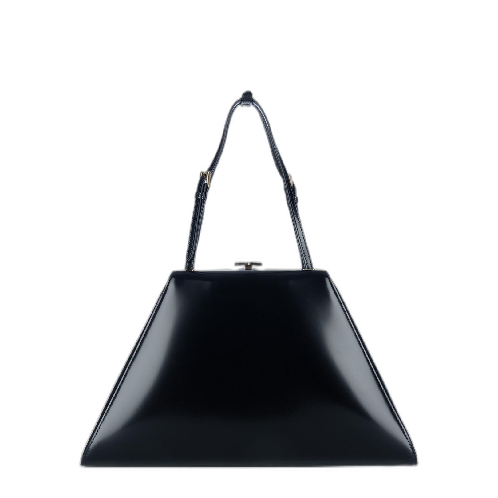 Logo Plaque Clasp Top Handle Bag in Black - Image 3