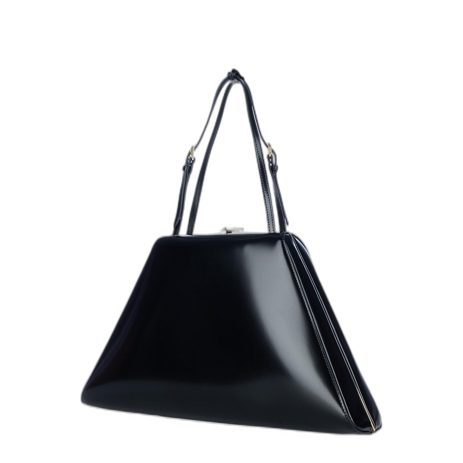 Logo Plaque Clasp Top Handle Bag in Black - Image 4