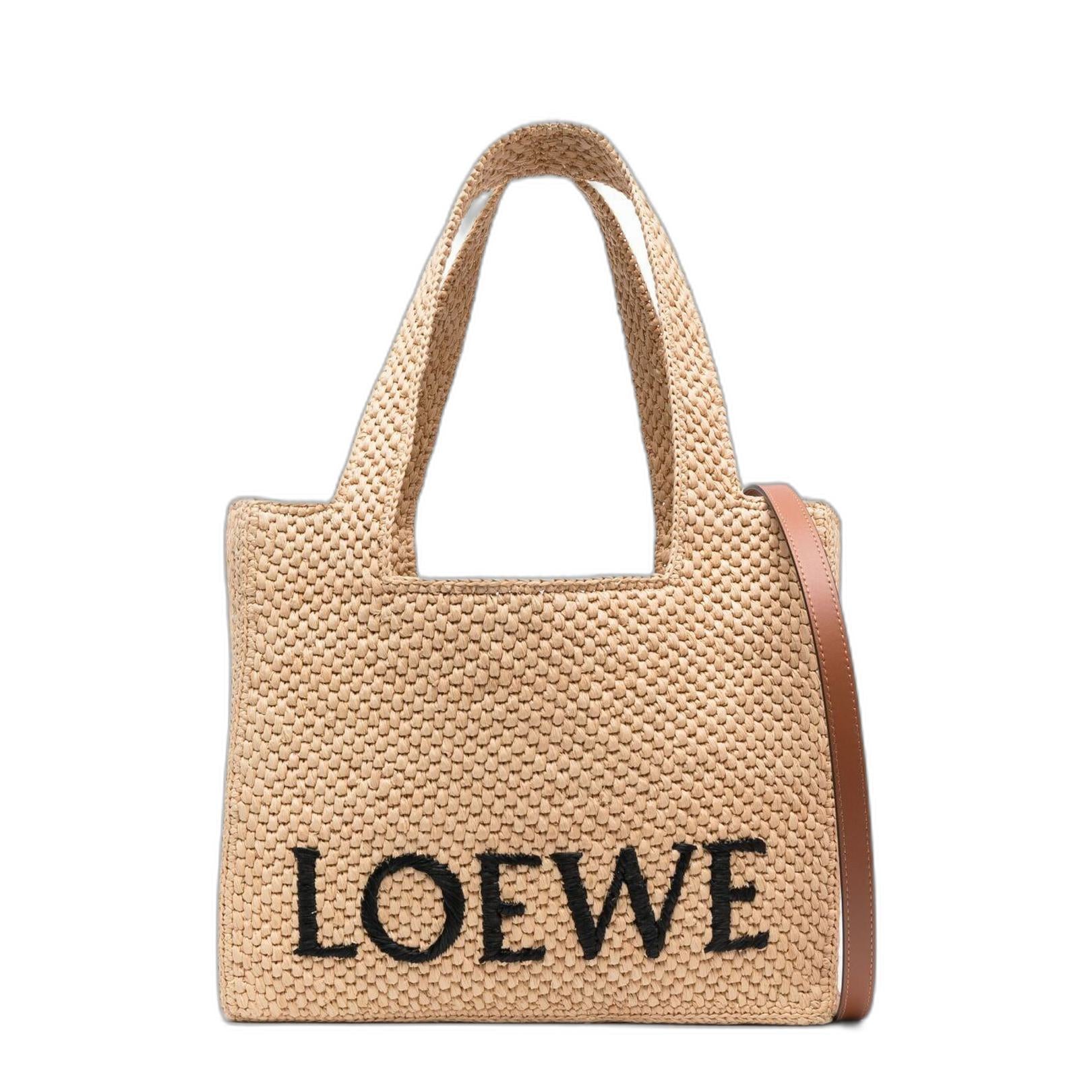 Medium Loewe Font Tote In Raffia - Image 1