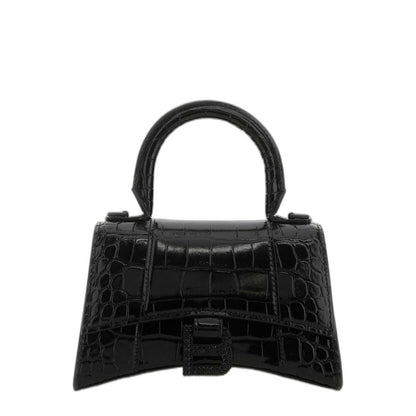 Croc Embossed Hourglass Xs Handbag in Black - Image 1